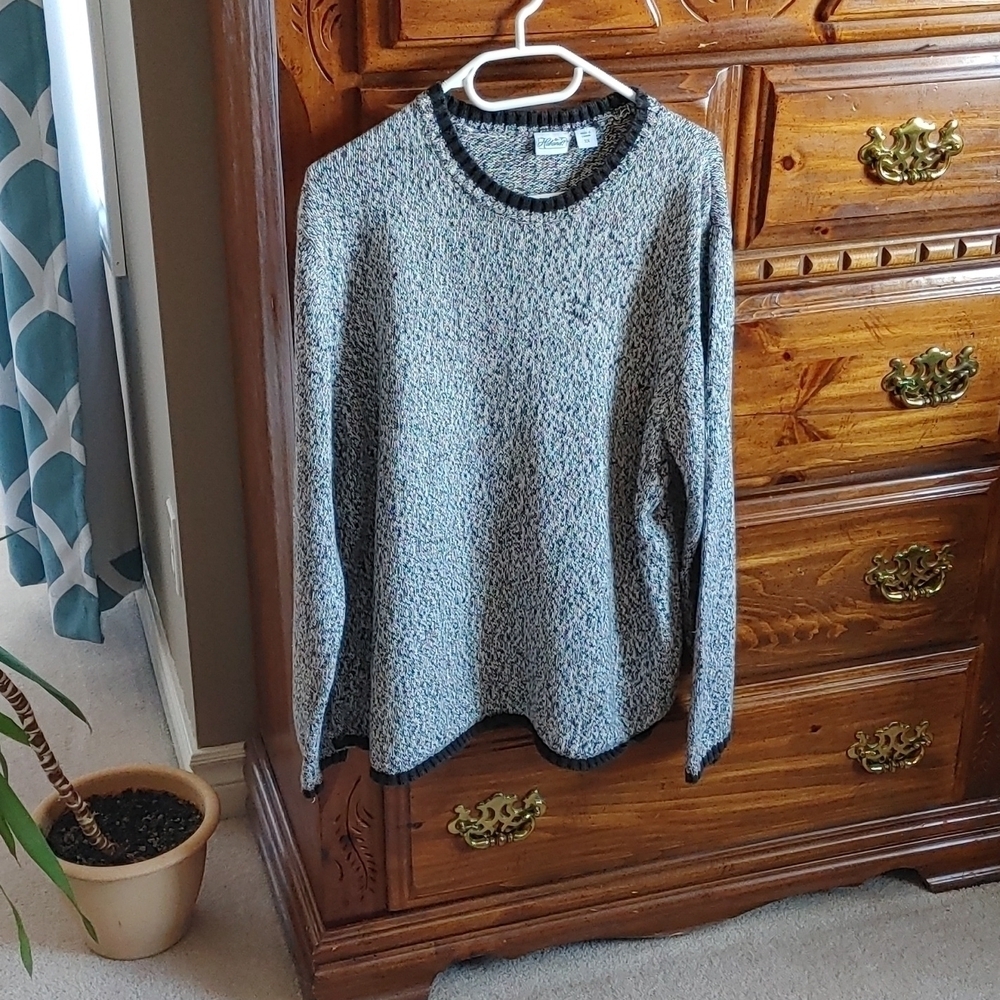 Haband Vintage Black & White Knit Sweater Crew Neck XXL
